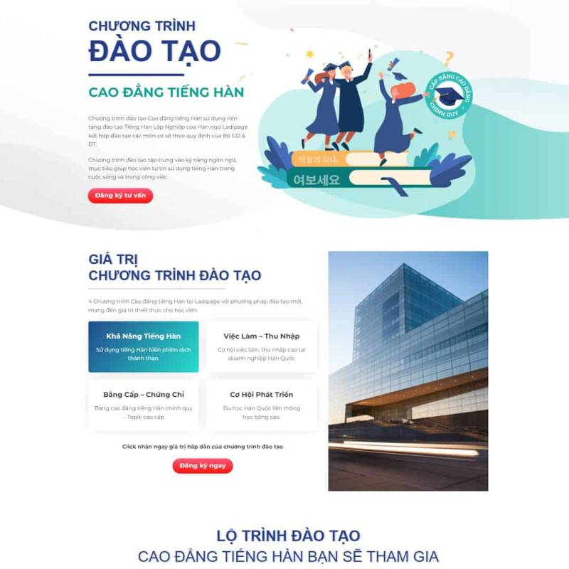  Theme WordPress Landing page đào tạo tiếng Hàn