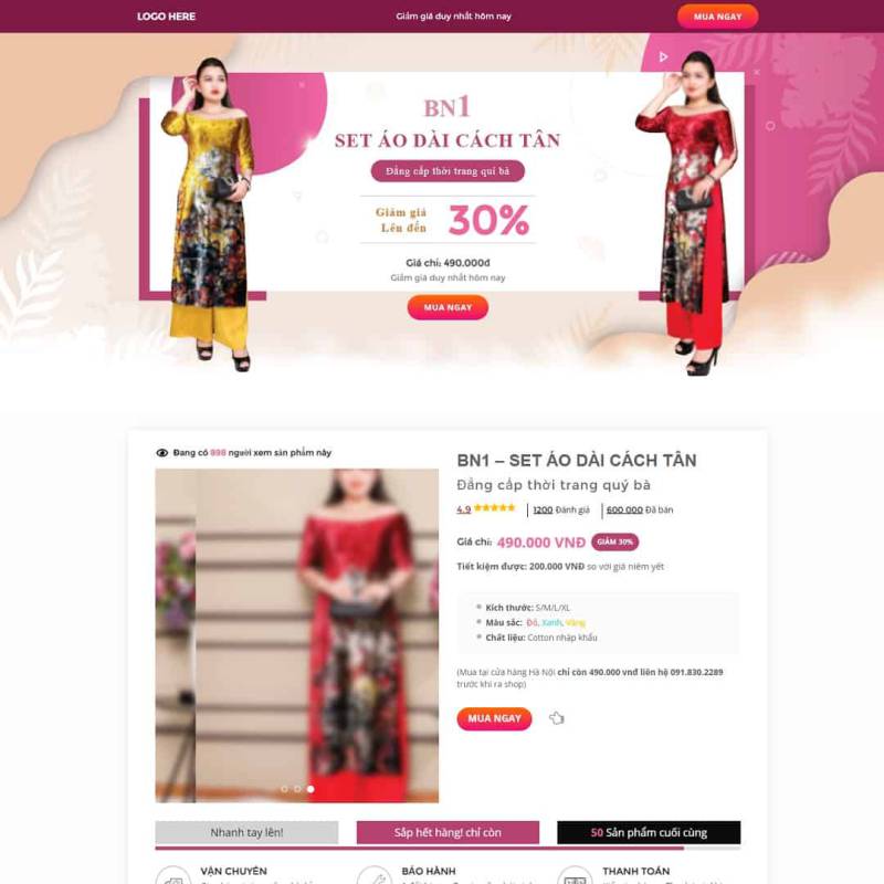  Theme WordPress Landing page áo dài