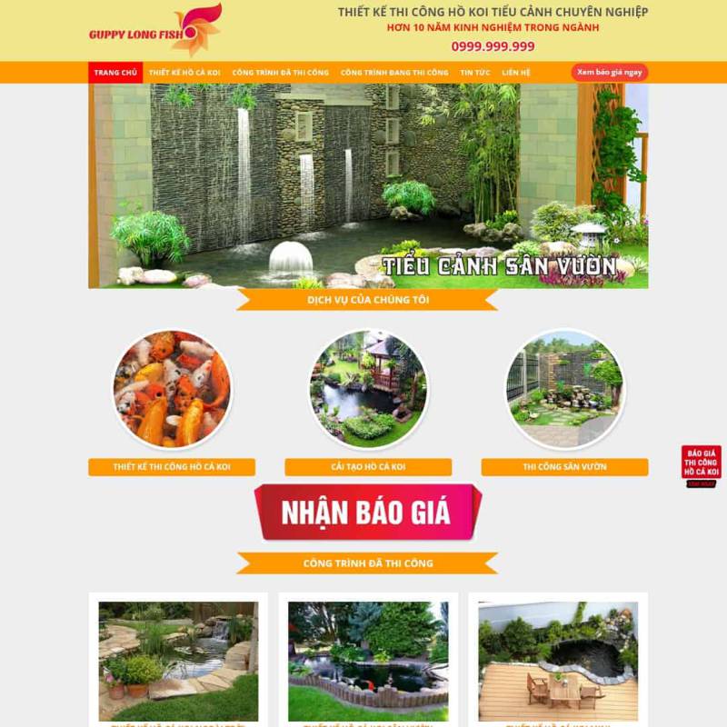  Theme WordPress thi công hồ cá Koi, Tiểu cảnh