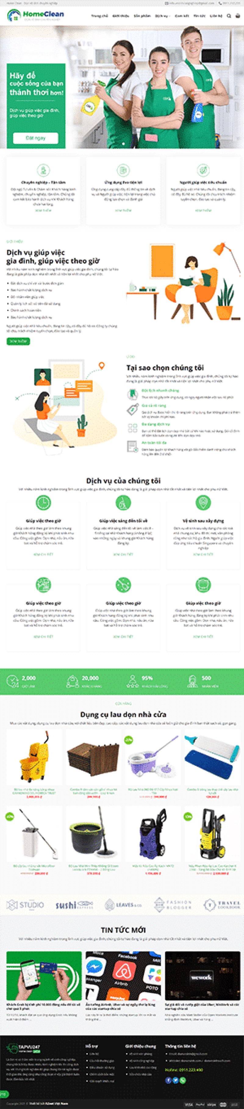  	Home Clean – Mẫu website dịch vụ vệ sinh kết hợp bán hàng rất đẹp