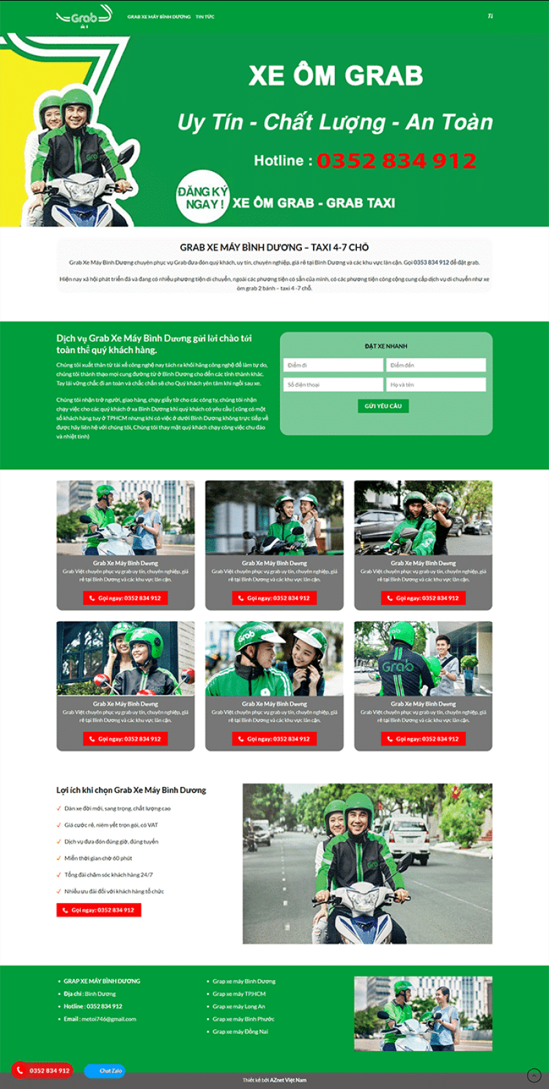  	Grab Taxi 1 – Mẫu website dịch vụ xe ôm Grab, vận chuyển hàng Grab, taxi