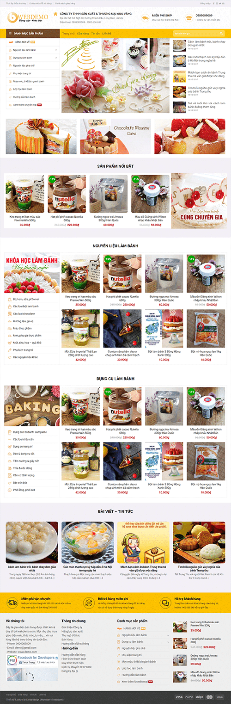  	Cake 1 – Mẫu website bán Bánh, Nguyên Liệu, Phụ Kiện làm bánh