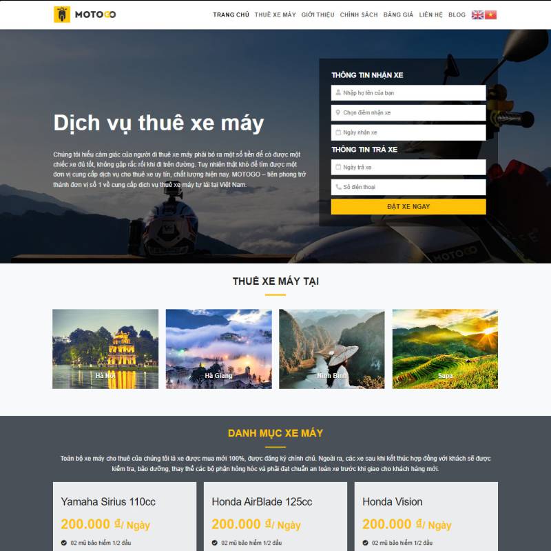  Theme wordpress cho thuê xe máy