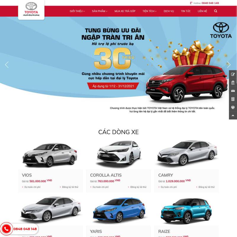  Theme wordpress showroom Toyota đầy đủ dòng xe