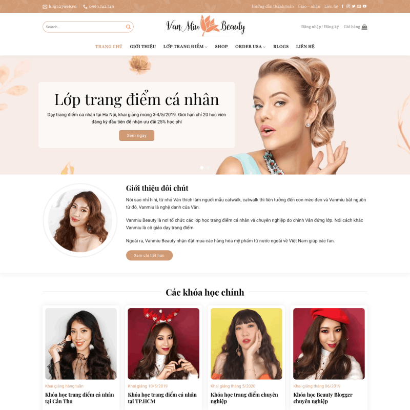  Theme wp đẹp giới thiệu lớp dạy trang điểm – WEB055