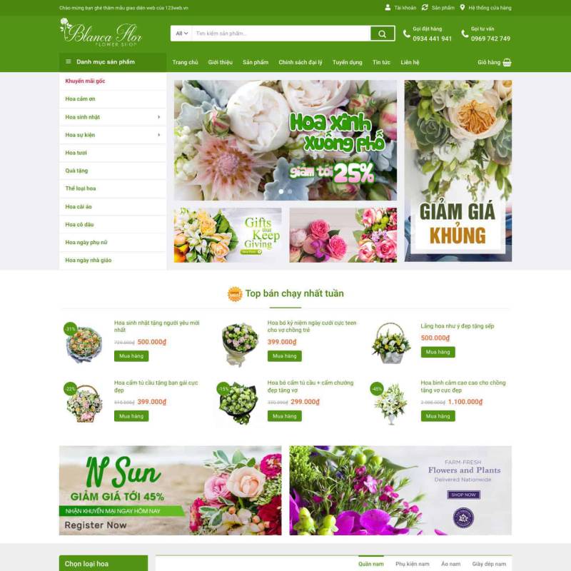  Mẫu theme wordpress đẹp cho shop hoa tươi – WEB143