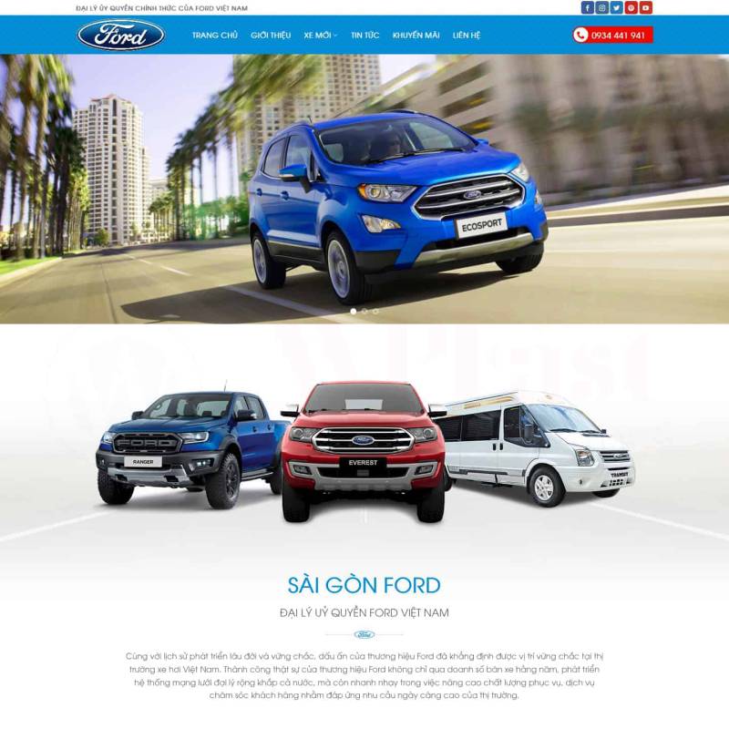  Theme wordpress giới thiệu đại lý xe ô tô Ford chính hãng