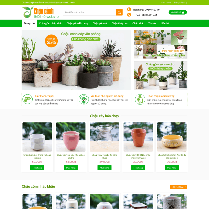  Theme wp bán chậu cây cảnh trang trí – WEB073