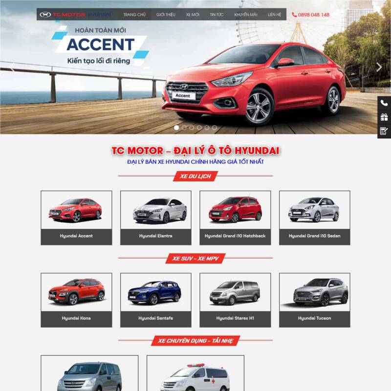  Theme wordpress giới thiệu showroom Hyundai by TC MOTOR