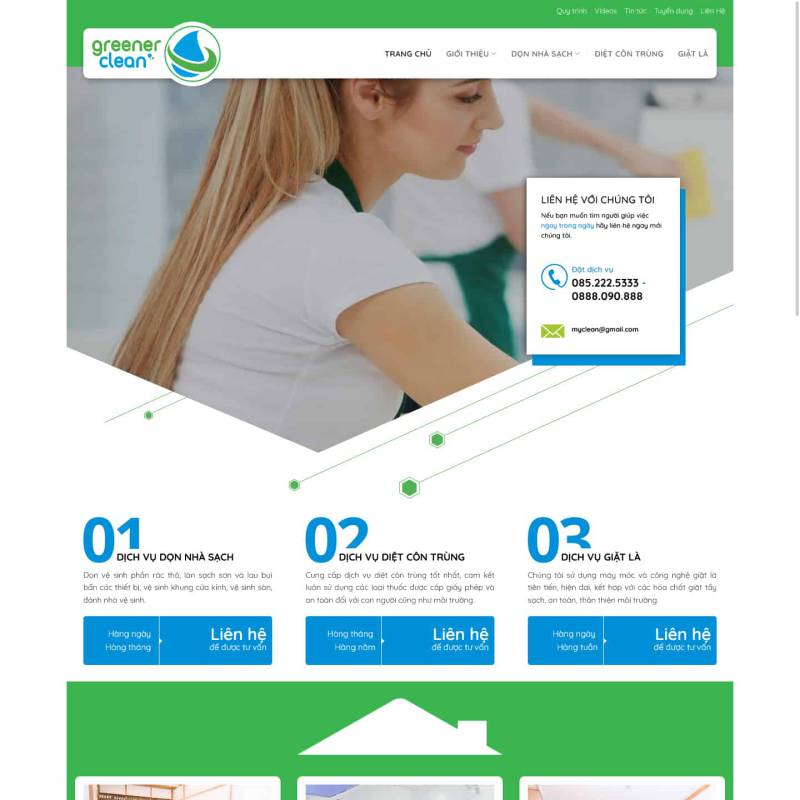  Theme wordpress giới thiệu dịch vụ vệ sinh văn phòng công ty – Greener Clean